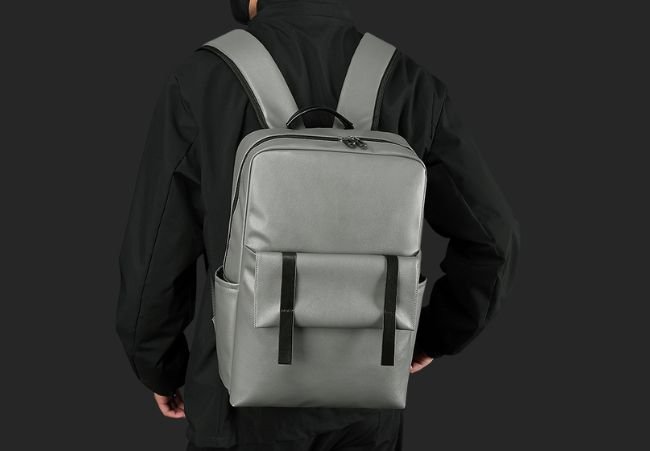XX-104 Grey Leather Backpack Model Display